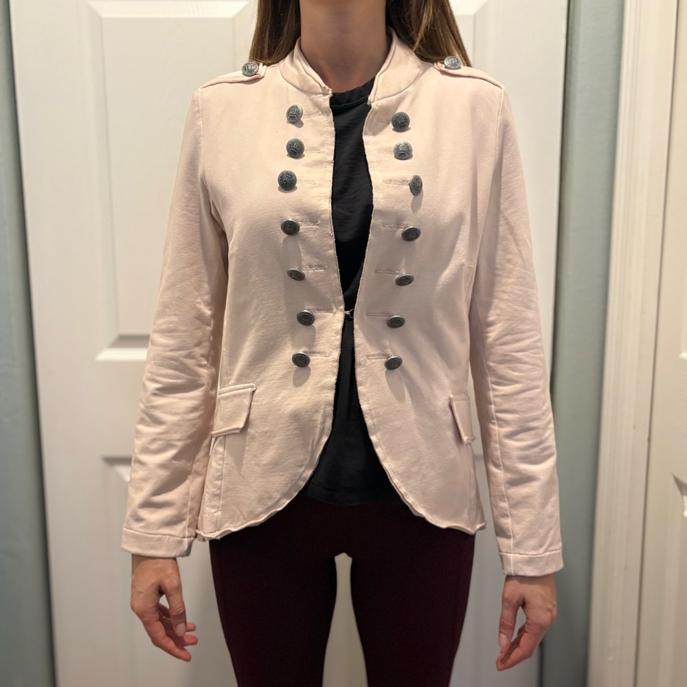 Women’s pale pink military style jacket cotton classic size L best fits M